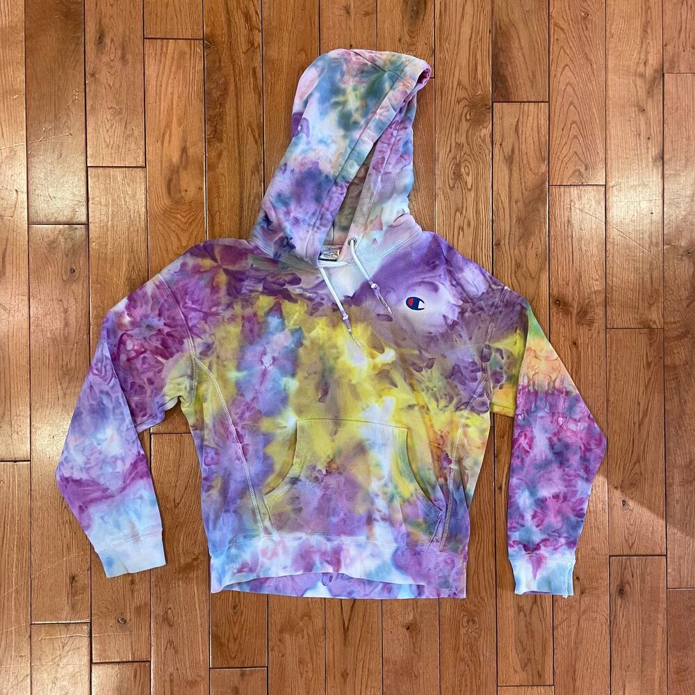 Ice Dyed Hoodie Sweatshirt - Tie Dye Hippie Boho (Upcycled Women's Small)